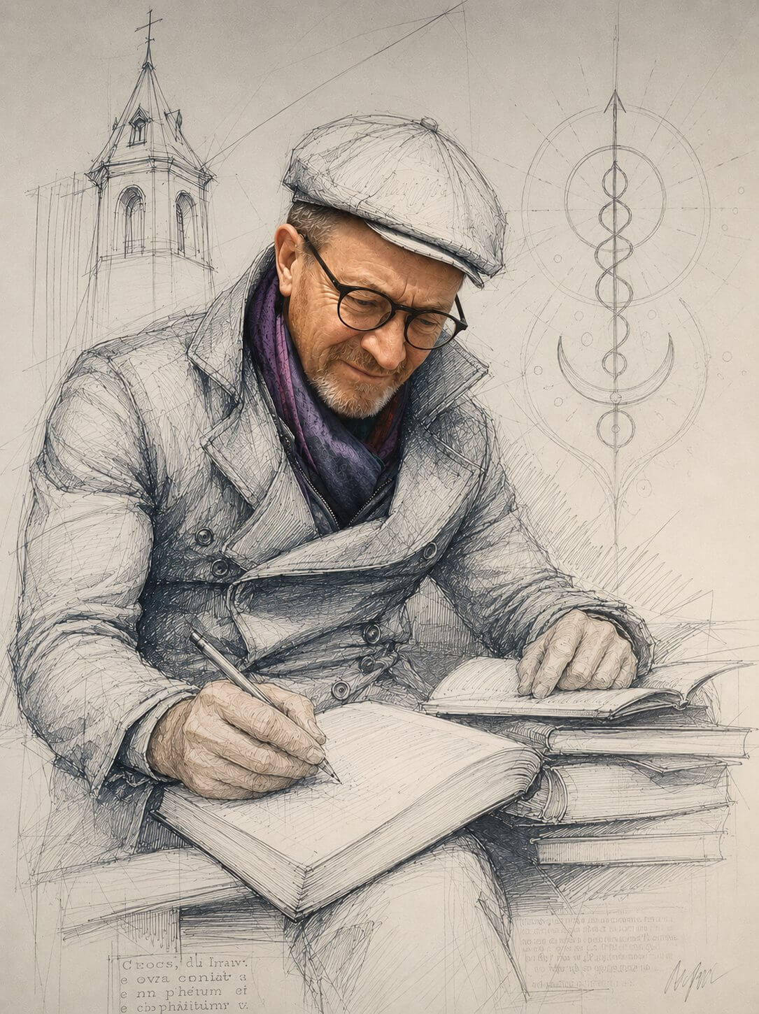 Meichelus dessinant — portrait au crayon